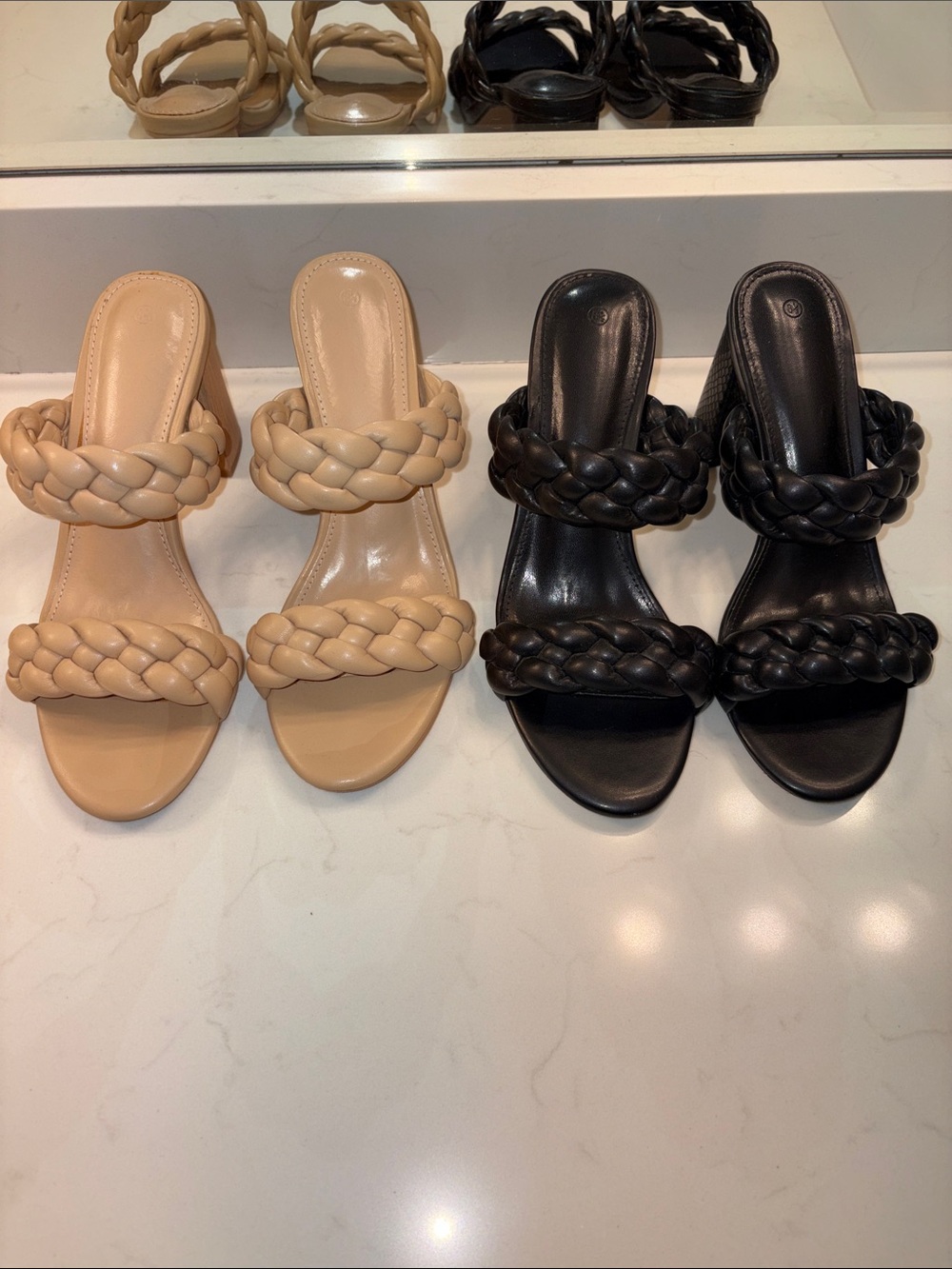Braided Double-Strap Slide Sandals - Black and Beige